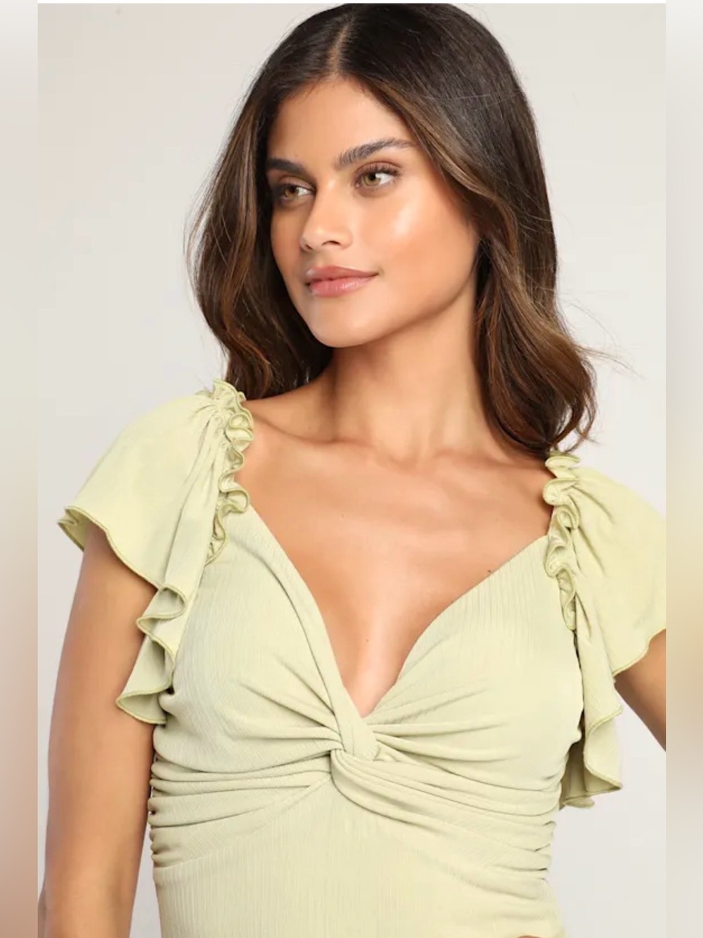 NWT Crushing on Cute Sage Green Flutter Sleeve Mini Dress Lulus twist front - Picture 3 of 10